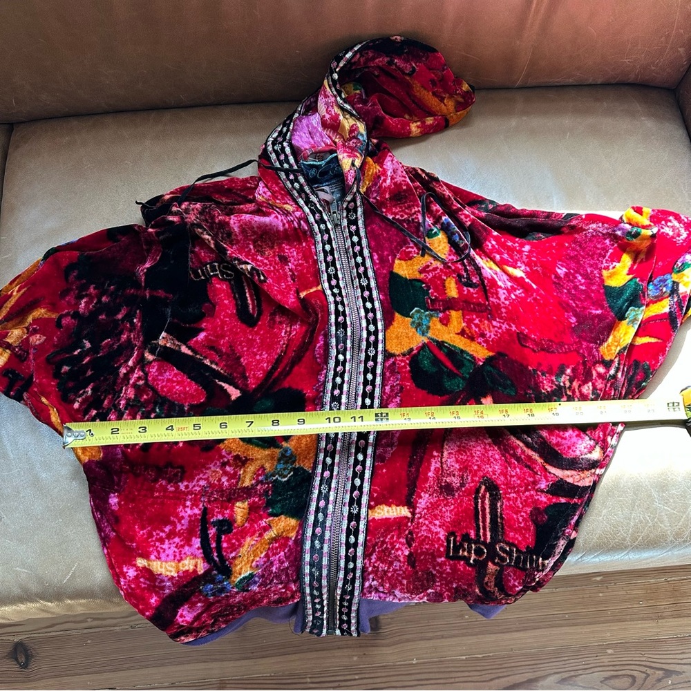 Custo Barcelona rare multi velvet hoodie Y2K luxe designer 100% silk jacket - Picture 7 of 8